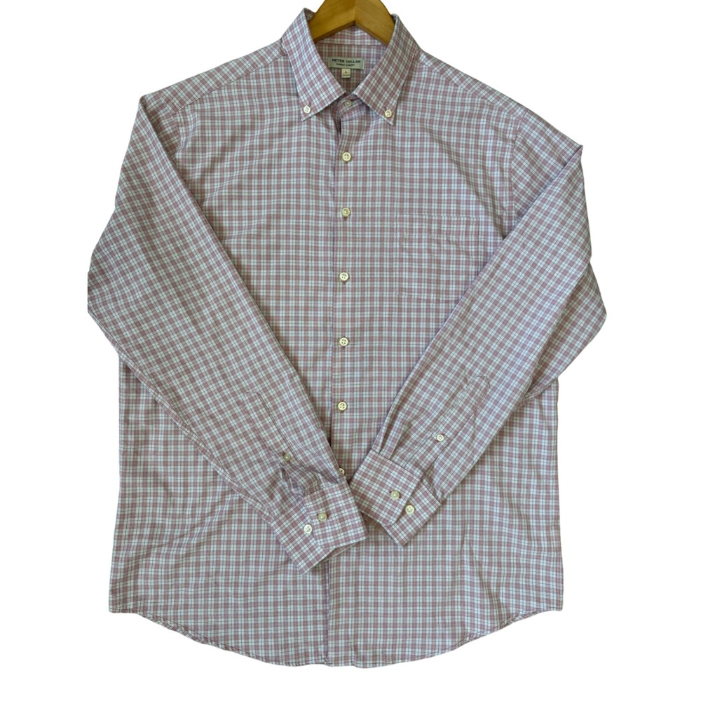 Peter‎ Millar Summer Comfort Mens Large Red White Blue Plaid Button Down Shirt L
